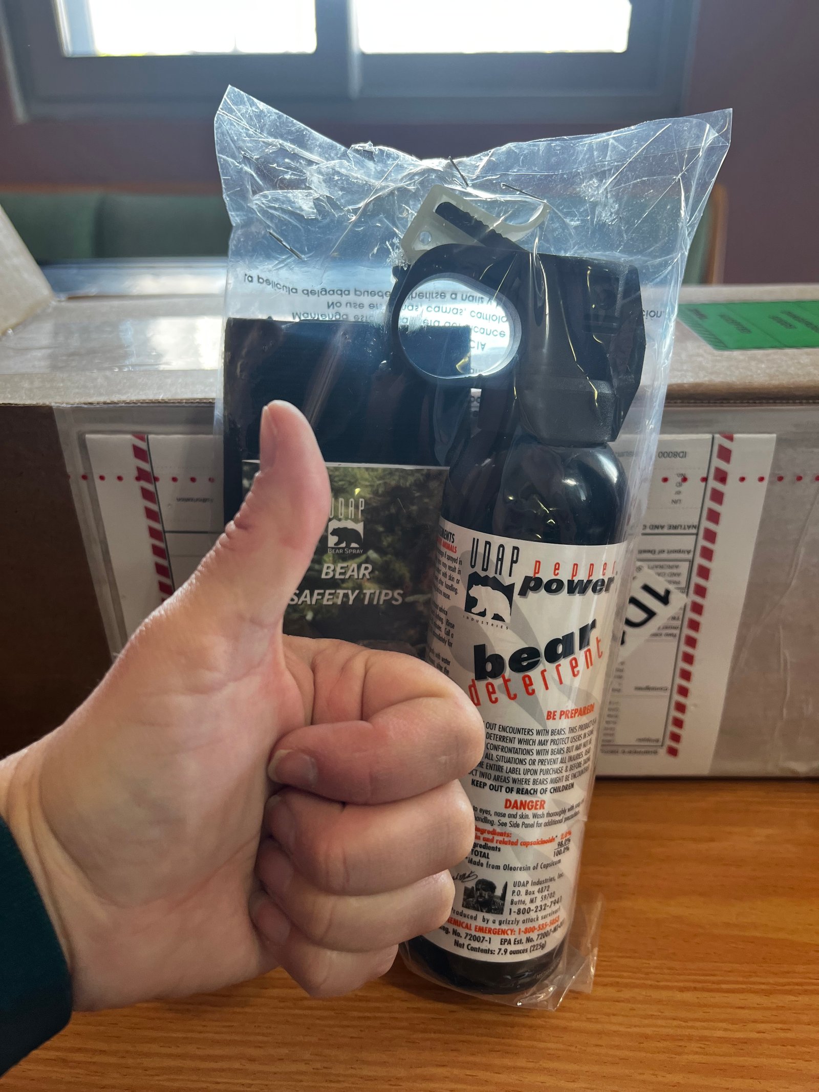 Bear pepper spray deterrent — recommended for hiking with dogs in areas with stray or shepherd dogs in Albania